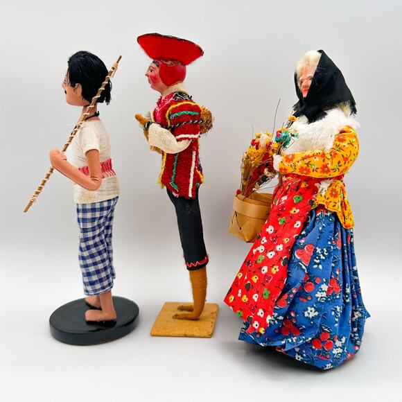 Lot 3 Intl Folk Dolls Filipino Fisherman Spanish Portuguese Flower Seller Vtg - Picture 8 of 13